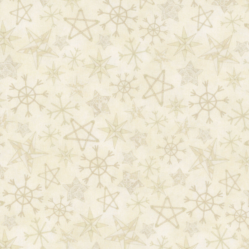 lovely textured white fabric, with scattered tonal handmade stars and snowflakes