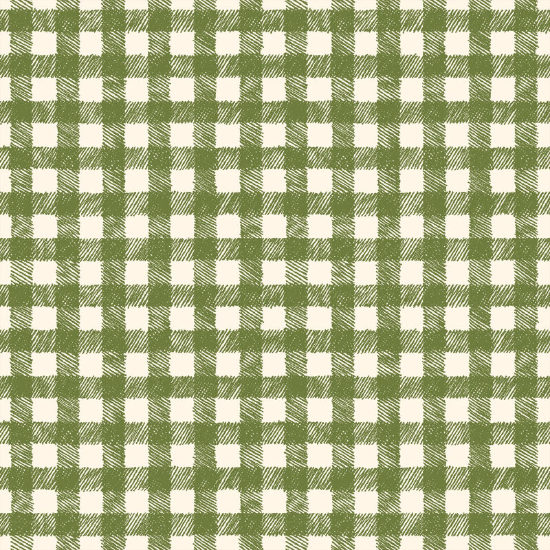 lovely cream fabric, with a hand drawn muted green gingham pattern