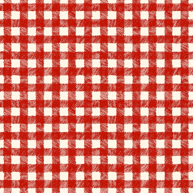 lovely cream fabric, with a hand drawn red gingham pattern