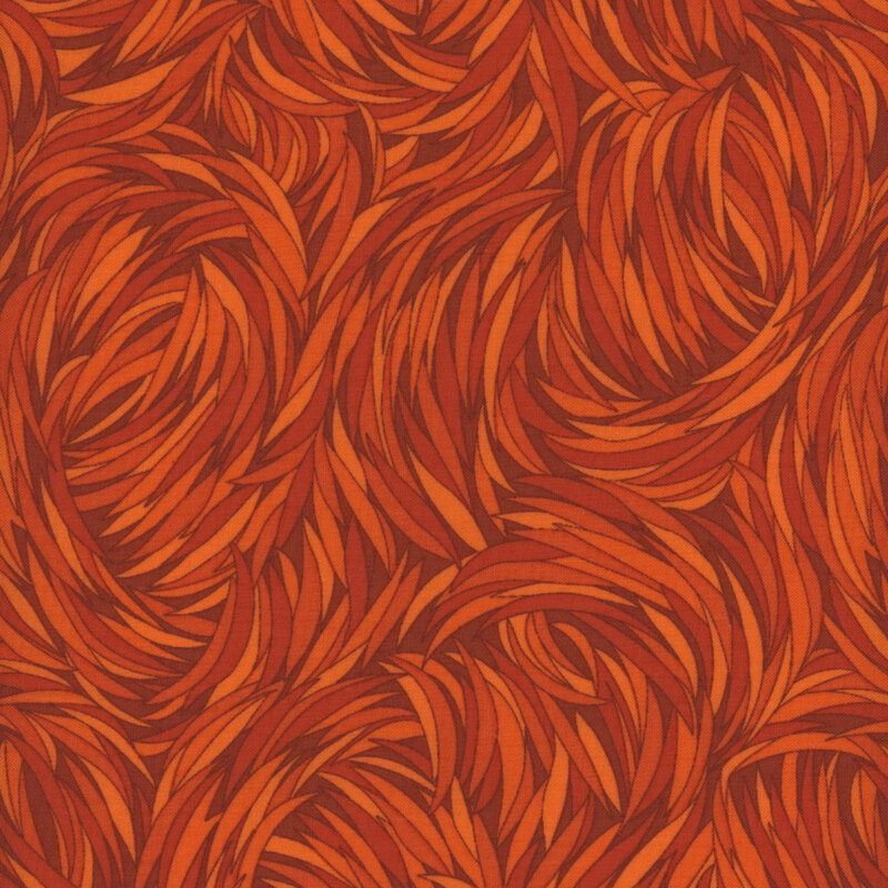 vivid russet orange basic fabric with tonal swirls