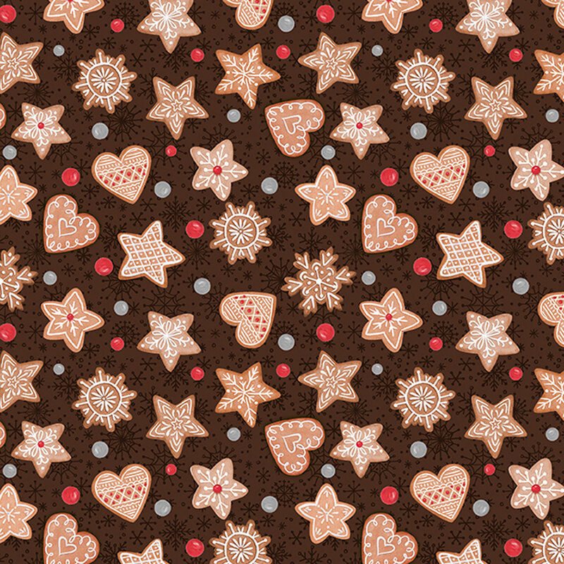 brown fabric featuring decorated gingerbread cookies
