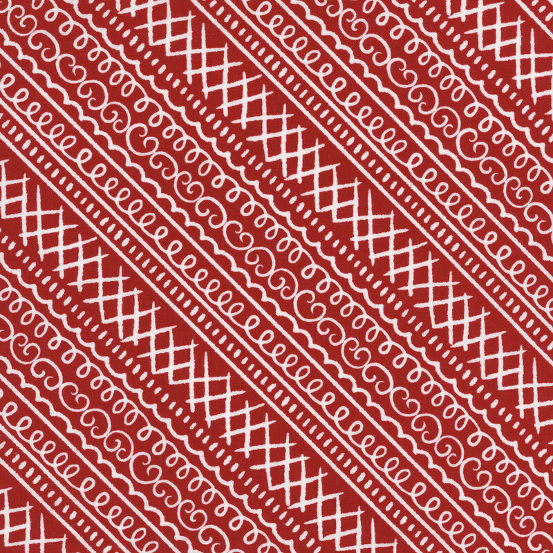 red fabric with diagonal striped designs