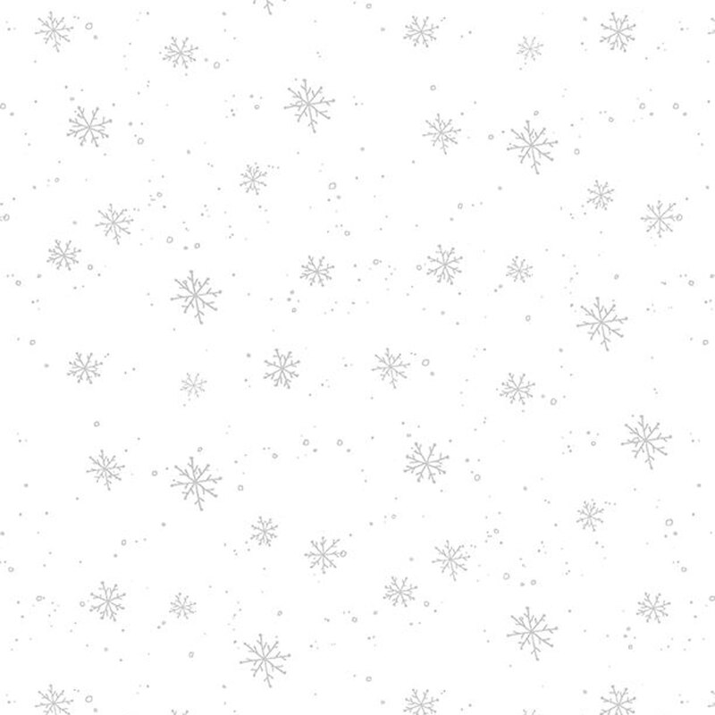 Digital image of white fabric with small gray snowflakes.