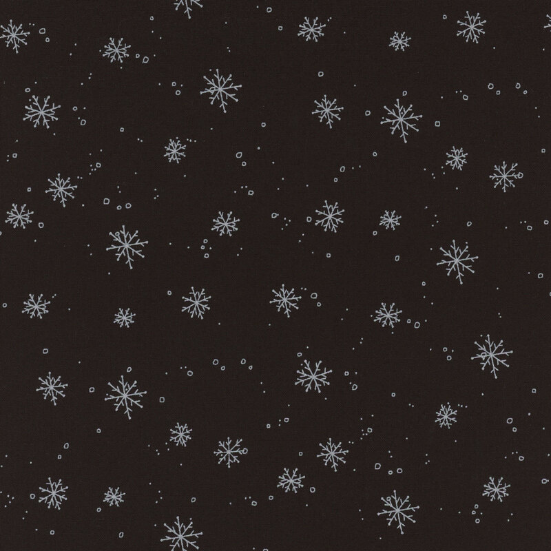 Black fabric with small white snowflakes.