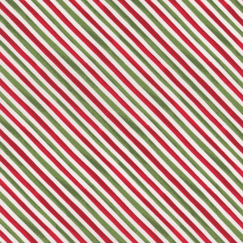 Fabric with diagonal red, green, and white stripes.