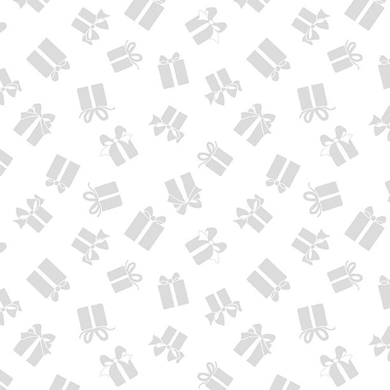 Digital image of tonal white fabric featuring wrapped Christmas presents