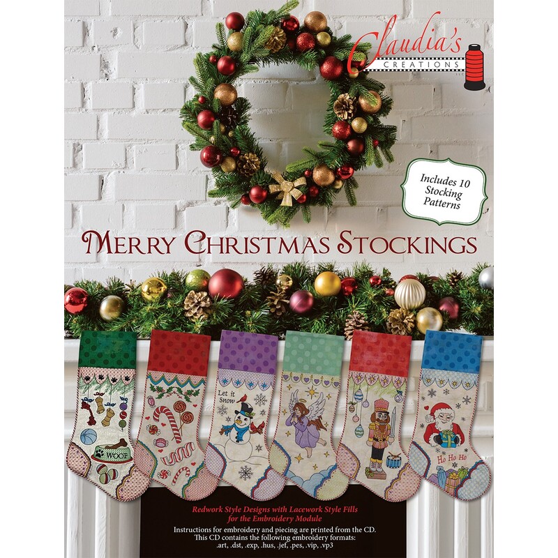 Merry Christmas Stockings hanging from fireplace mantle