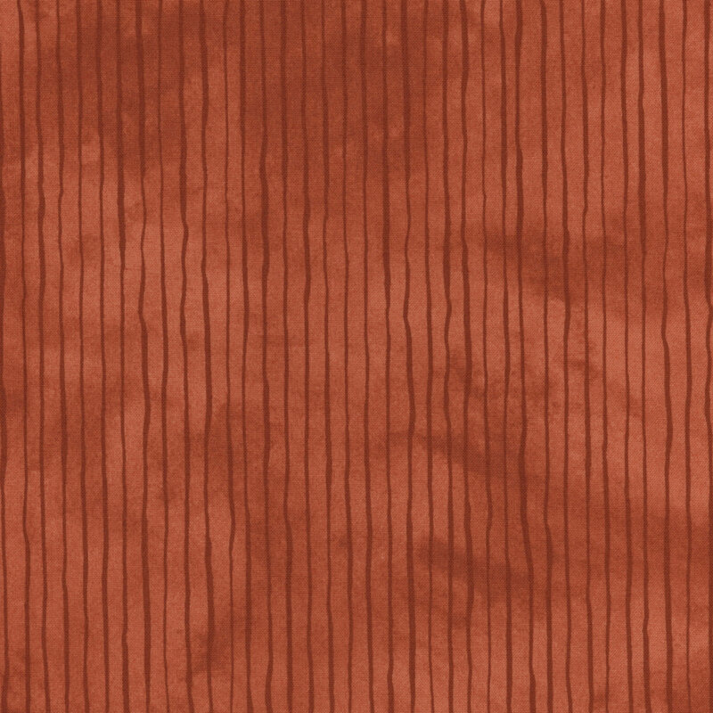 brick red fabric with thin hand drawn burnt orange stripes