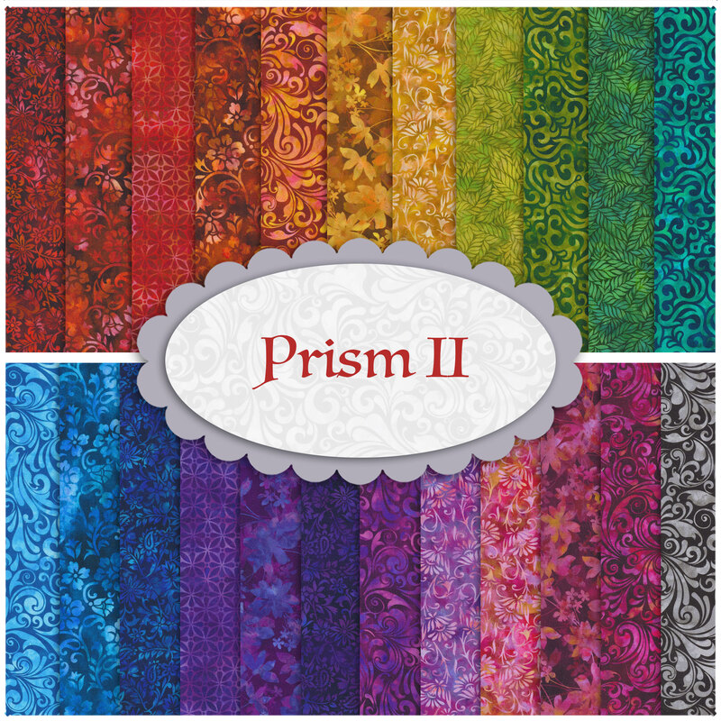 collage of fabrics in prism II in colors of the rainbow