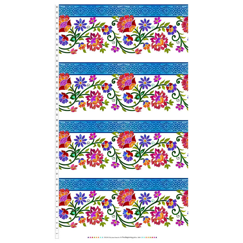 full digital image of border stripe fabric featuring flowers on a white background