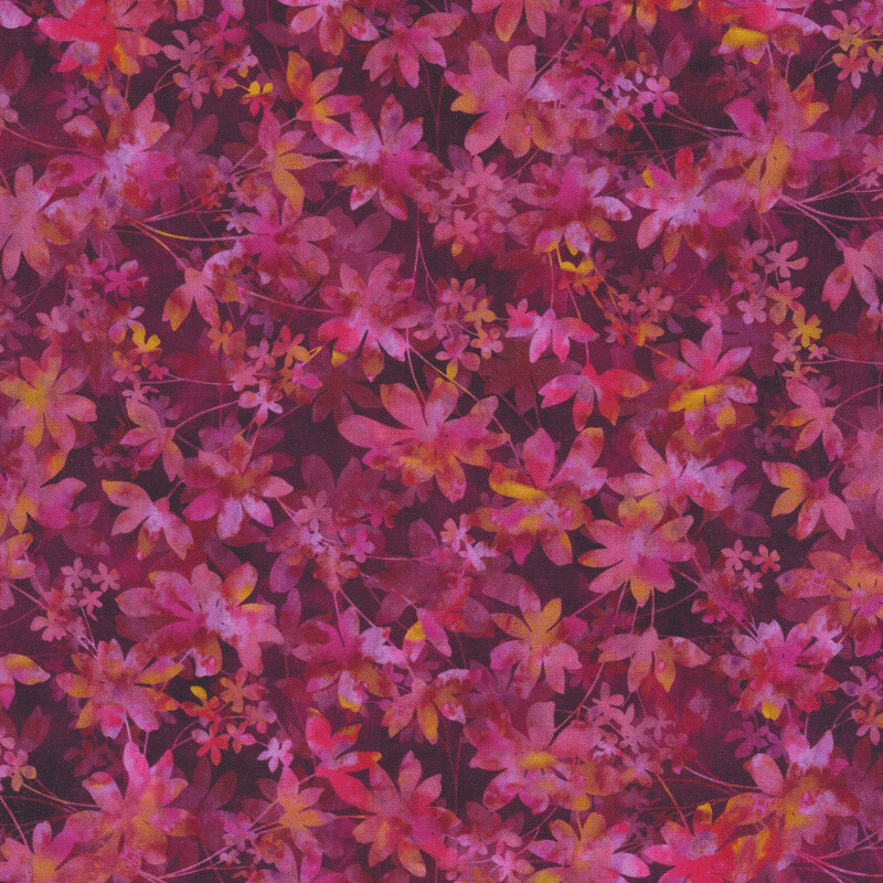 This fabric features pink and yellow flowers