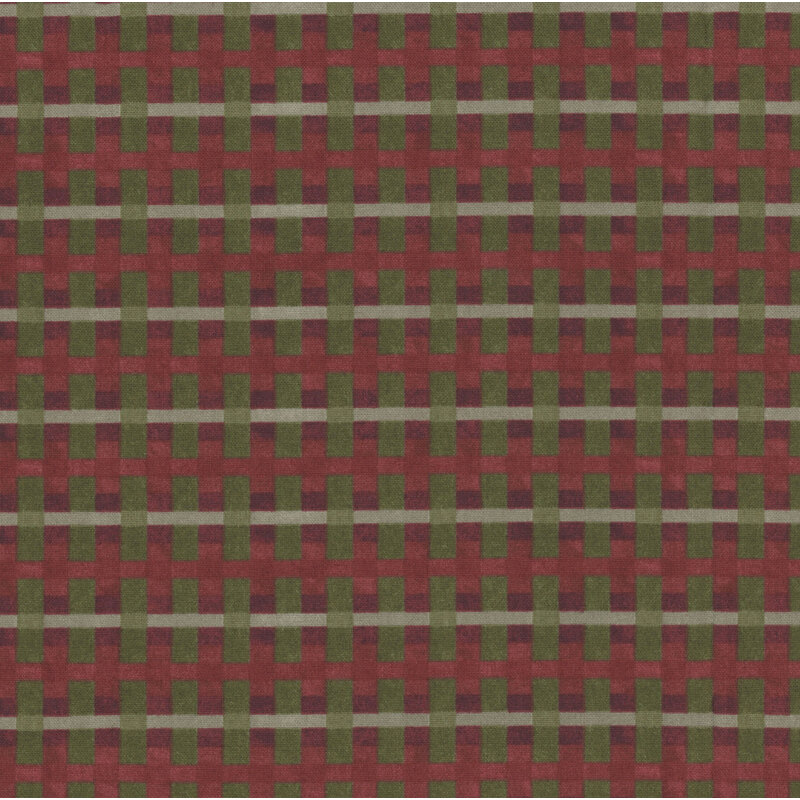 rich cranberry red and soft green plaid fabric