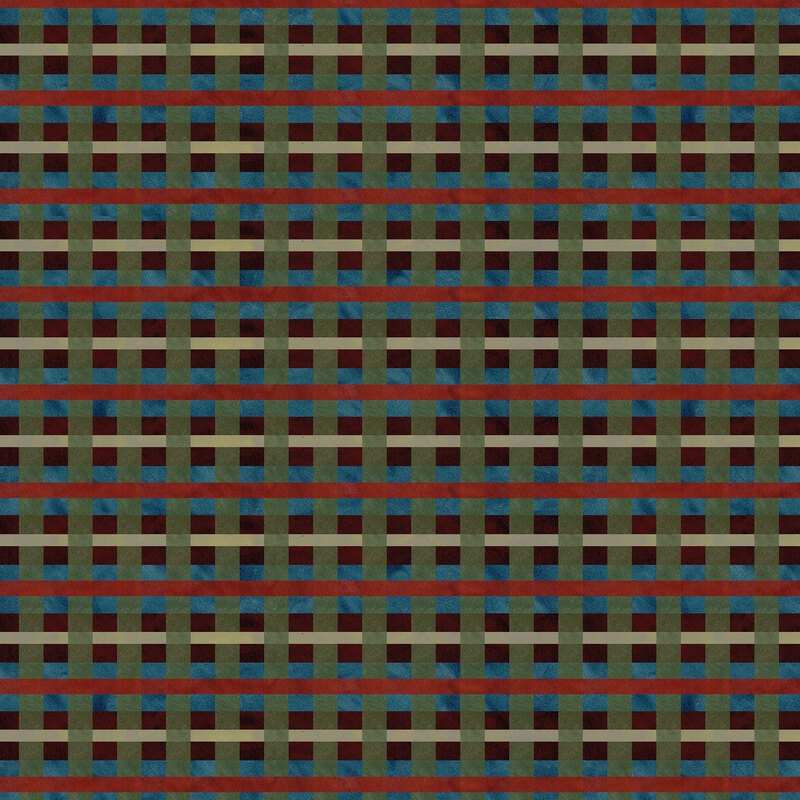 dark green, blue, and red plaid fabric