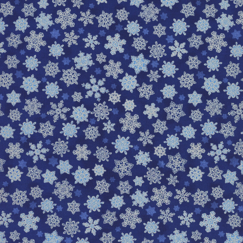 Blue fabric featuring snow flakes