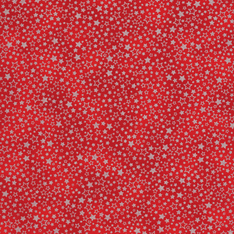 red fabric featuring silver stars