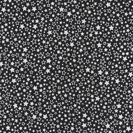 Black fabric featuring silver stars