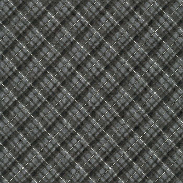 dark grey plaid fabric with silver metallic accents