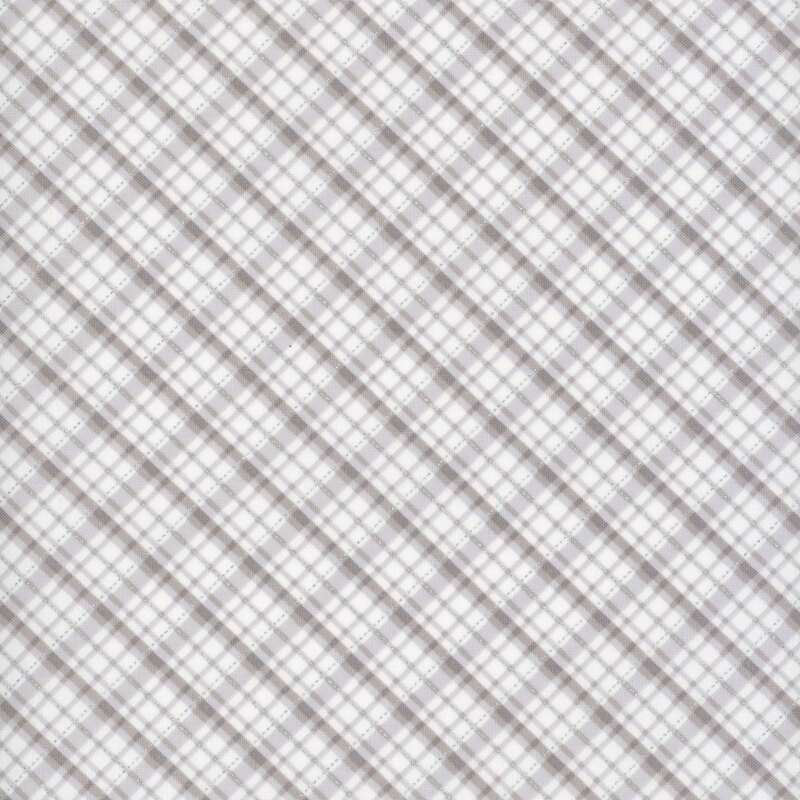 white plaid fabric with silver metallic accents
