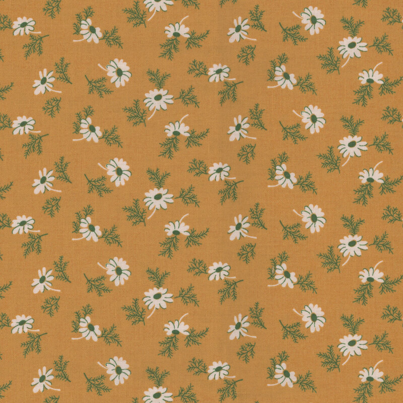 Cider brown fabric with a ditsy daisy pattern 