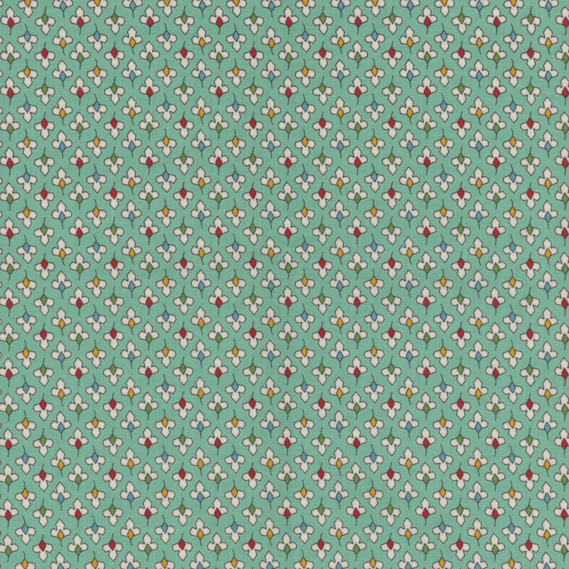 Teal fabric with a tossed floral pattern