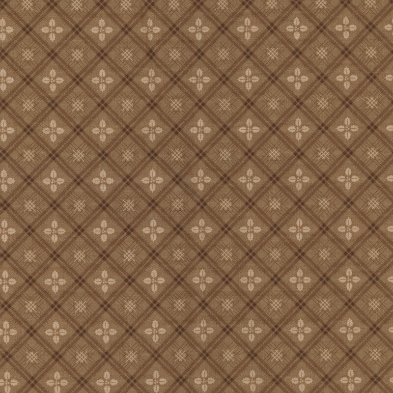 Tonal cocoa brown fabric with a diamond and flower pattern