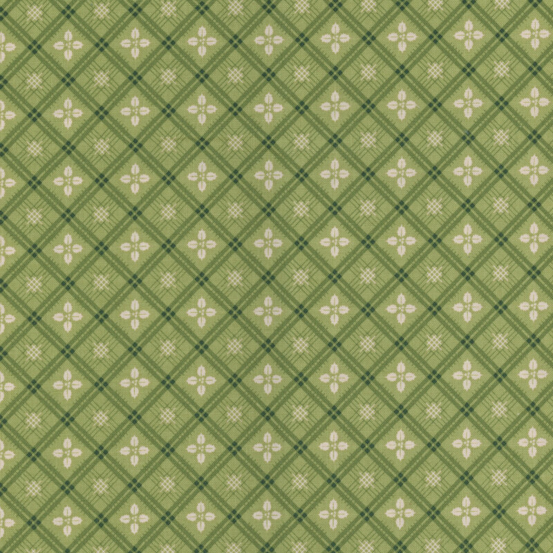 Green fabric with a geometric diamond pattern