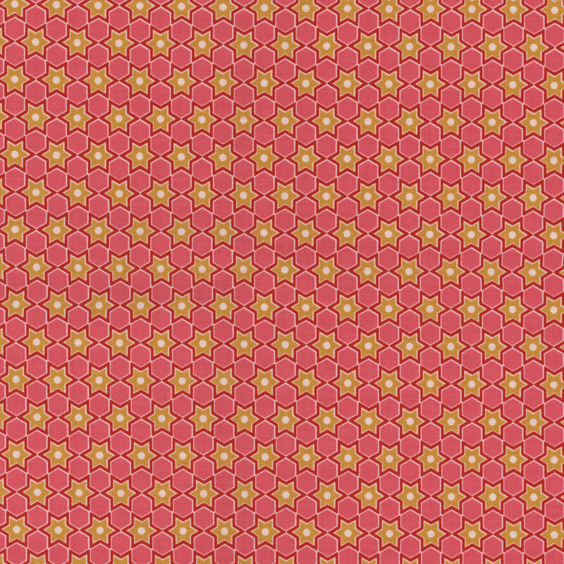 Coral pink fabric with a geometric star pattern