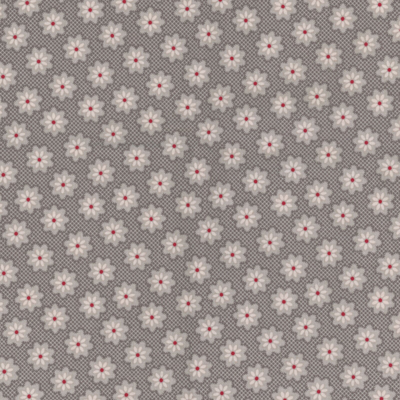 Grey fabric with a diamond pattern and a flower overlay
