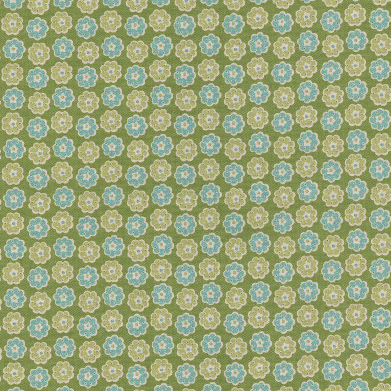 Green fabric with a dense flower pattern