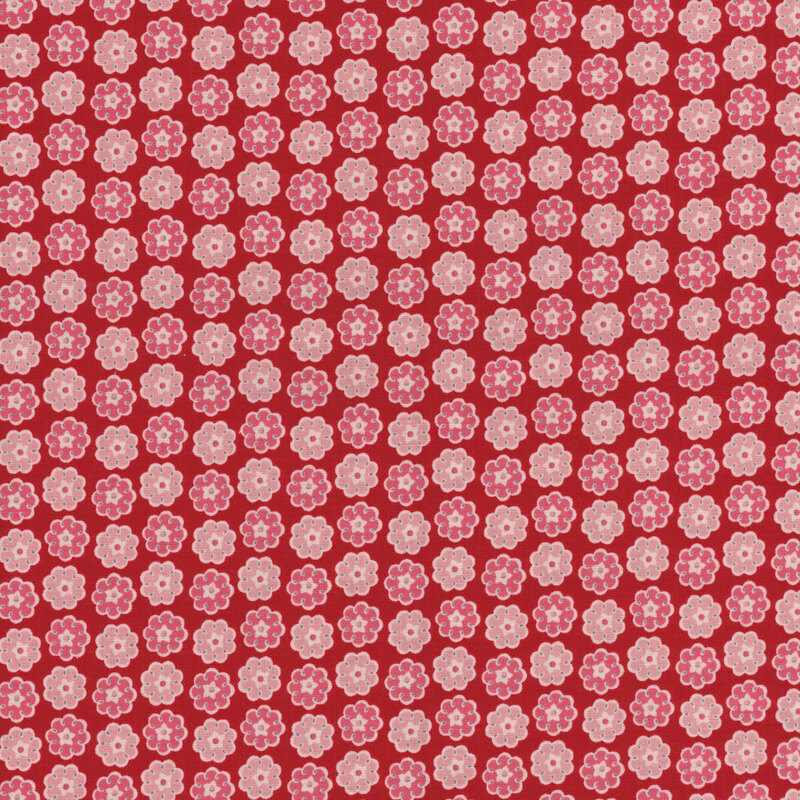 Berry red fabric with a dense flower pattern