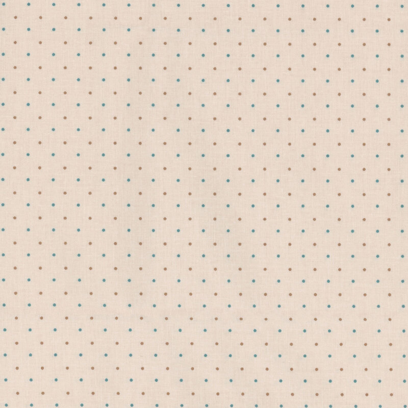 Latte fabric with blue and brown polka dot pattern
