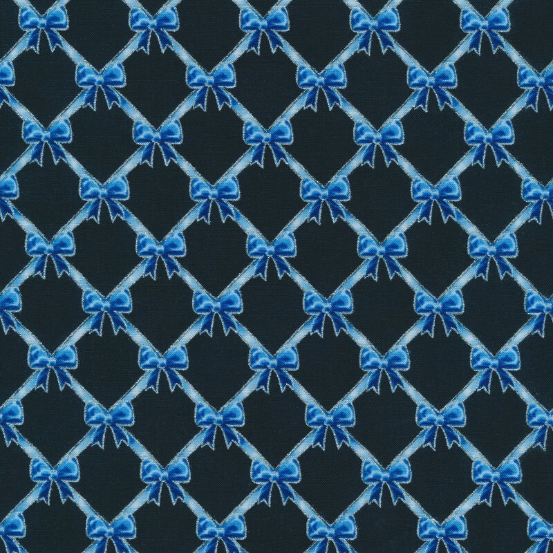 Blue bows in a geometric pattern on a black background.