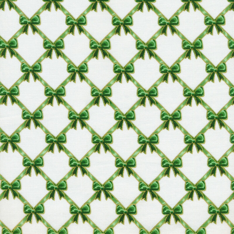 Green bows in a geometric pattern on a white background.