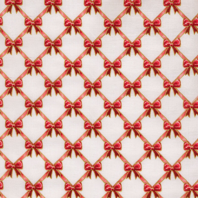 Red bows in a geometric pattern on a white background.