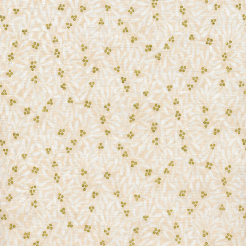 White mistletoe pattern on a cream background.