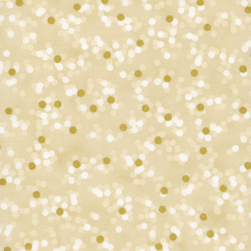 cream fabric featuring white dots and gold metallic dots