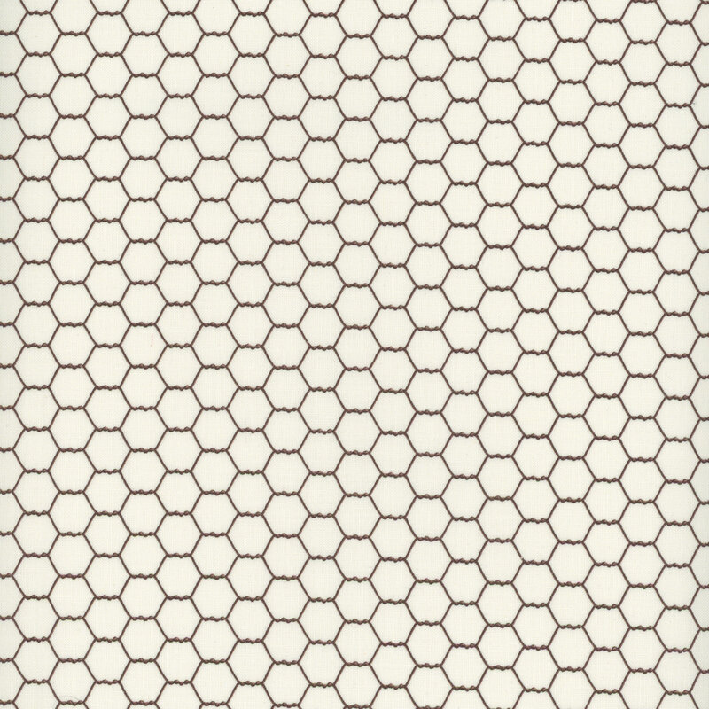 Scan of the fabric, a dark brown chicken wire fence pattern on a cream background