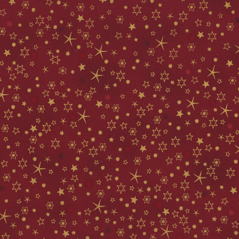 lovely red fabric with scattered tonal and metallic gold stars