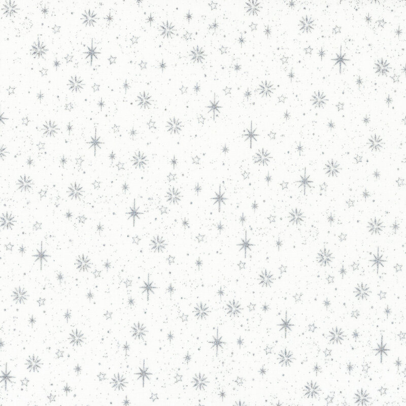 gorgeous white fabric with scattered metallic silver stars