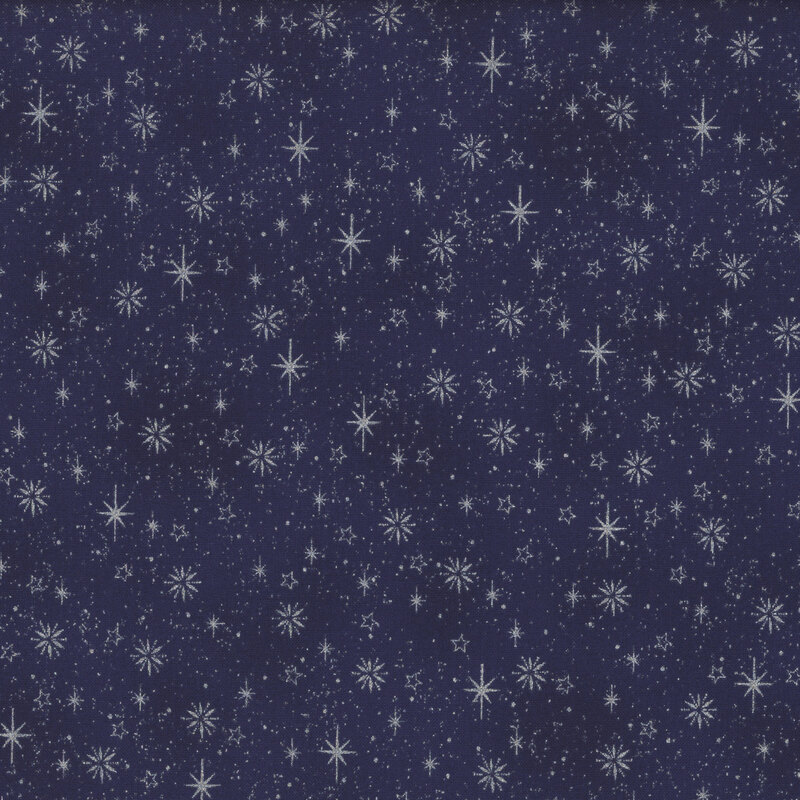 gorgeous deep blue fabric with scattered metallic silver stars