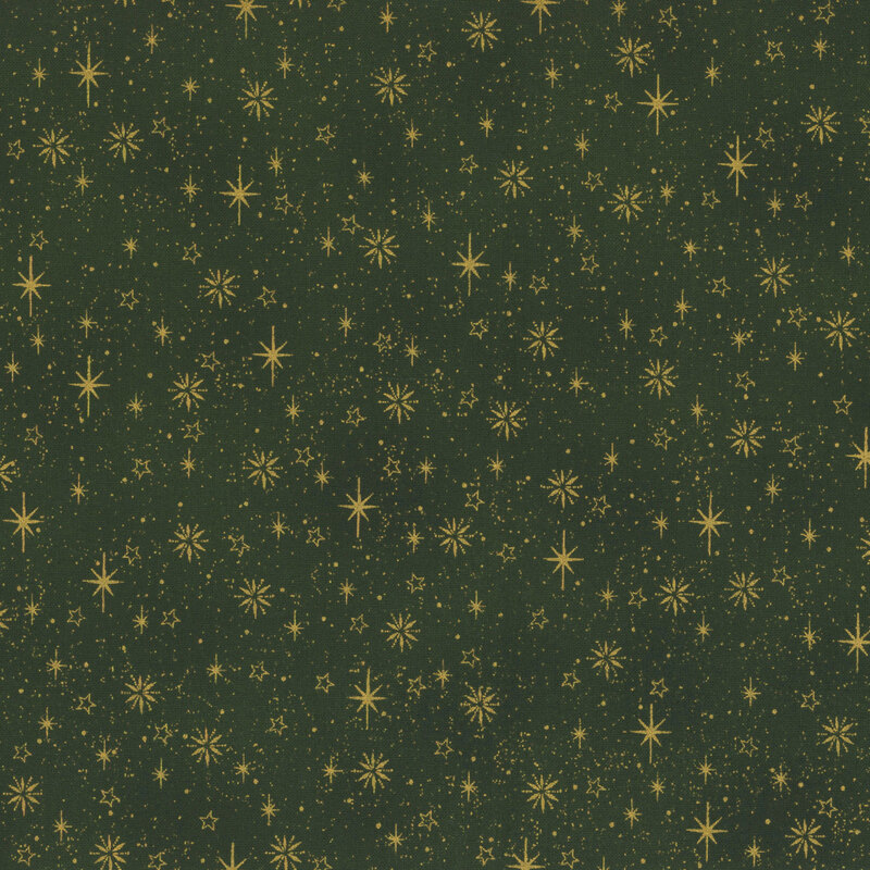 gorgeous emerald green fabric with scattered metallic gold stars