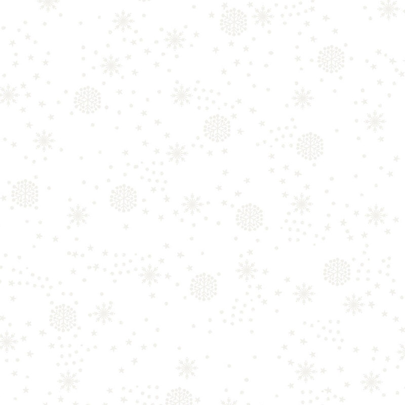 digital image of beautiful white fabric with scattered pearl snowflakes, stars, and dots