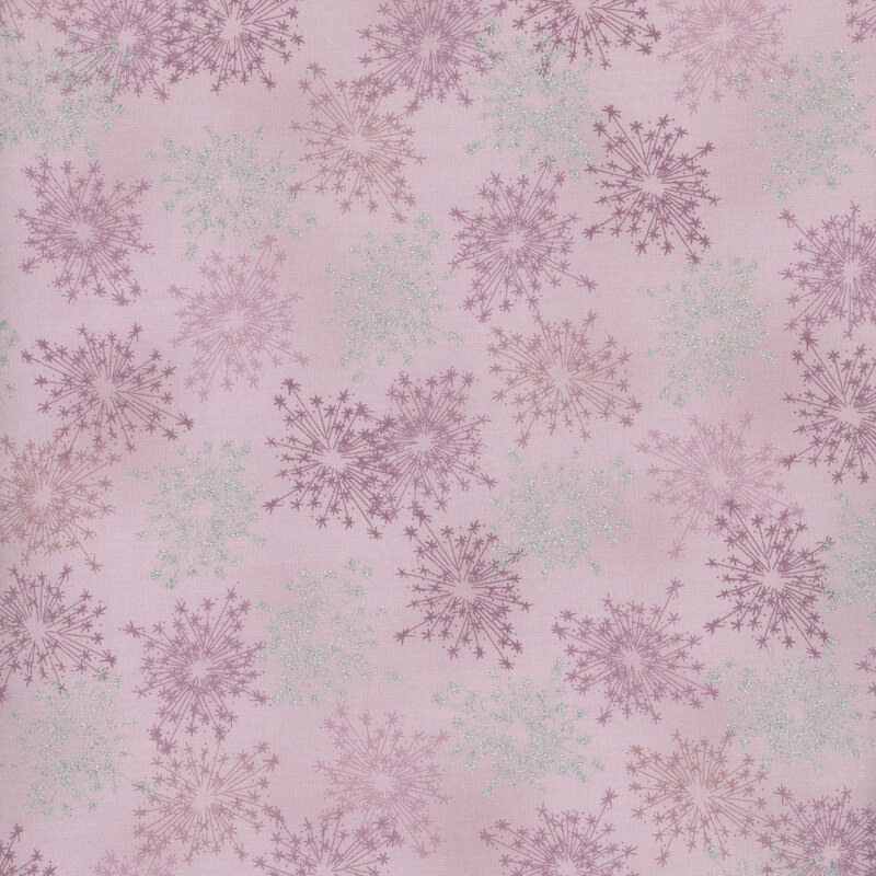 beautiful light mauve fabric with scattered metallic silver and tonal starbursts