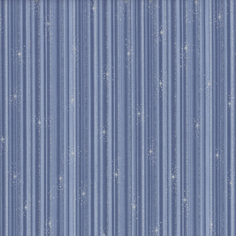 wonderful denim blue fabric with tonal striping, accented beautifully by metallic silver stripes and stars