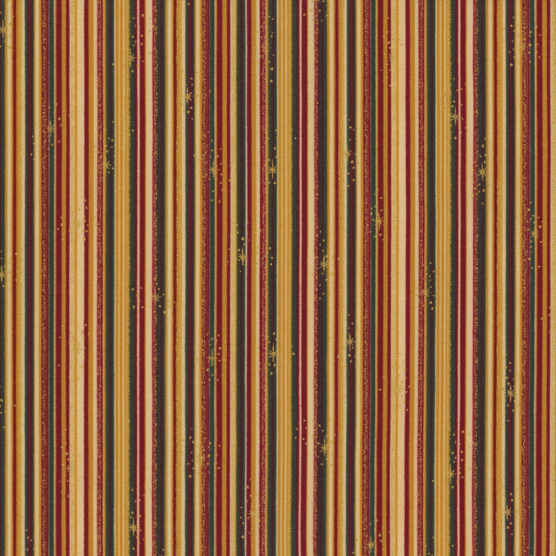warm tan fabric with burgundy, plum, and emerald green striping, accented beautifully by metallic gold stripes and stars