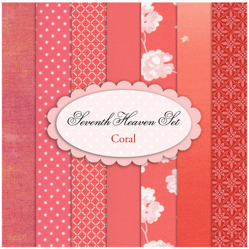 Composite image of all the fabrics included in the Coral FQ set