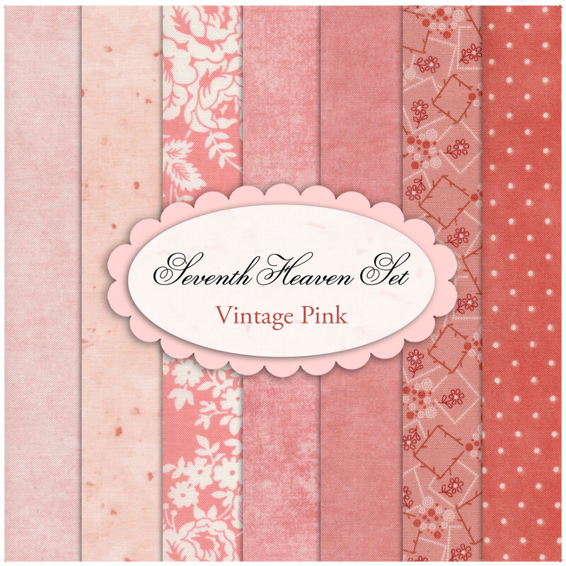 Composite collage of the fabrics included in the vintage pink set