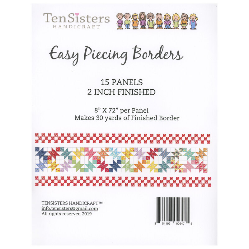 Scan of the paper insert from the Grid Panels interfacing packaging, showing a digital render of a finished pieced border