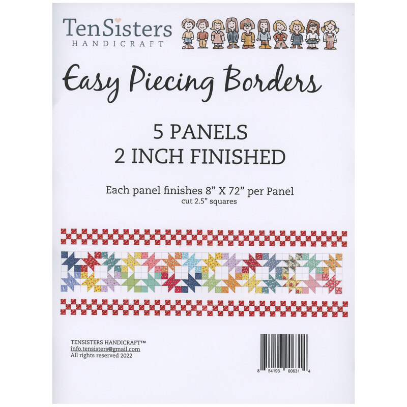 Scan of the paper insert from the Grid Panels interfacing packaging, showing a digital render of a finished pieced border