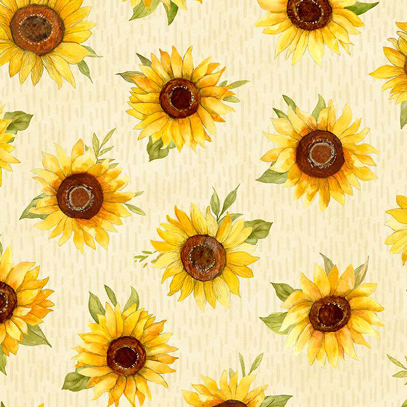 digital image of cream fabric featuring tonal texturing and scattered watercolor sunflowers